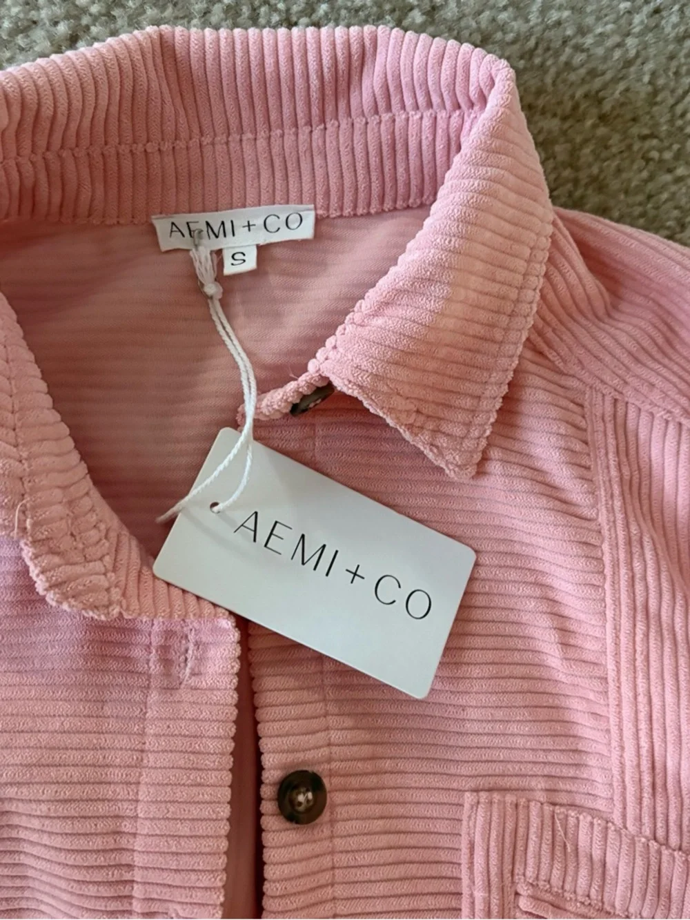 Women's Pink Corduroy Button-Front Shacket